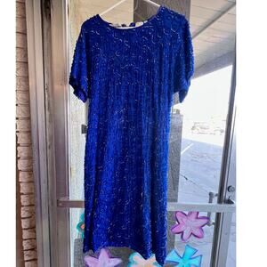 Vintage American Night blue beaded silk dress size S